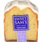 Sweet Sam’s Iced Lemon Pound Cake from the sampler pack, golden loaf topped with tangy lemon icing and zest