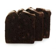 Sweet Sam’s Double Chocolate Pound Cake from the sampler pack, rich dense loaf baked with semi-sweet chocolate chips